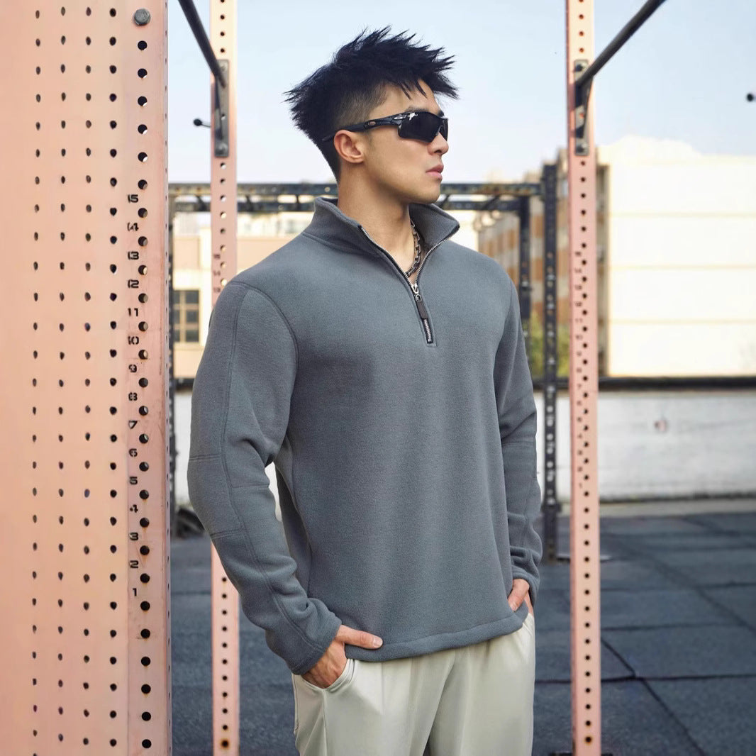 Men's fleece pullover with modern stand-up collar and attractive zipper details Lisslune