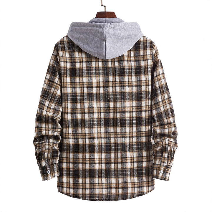 Men's Checkered Pattern Shirt with Integrated Hood Lisslune