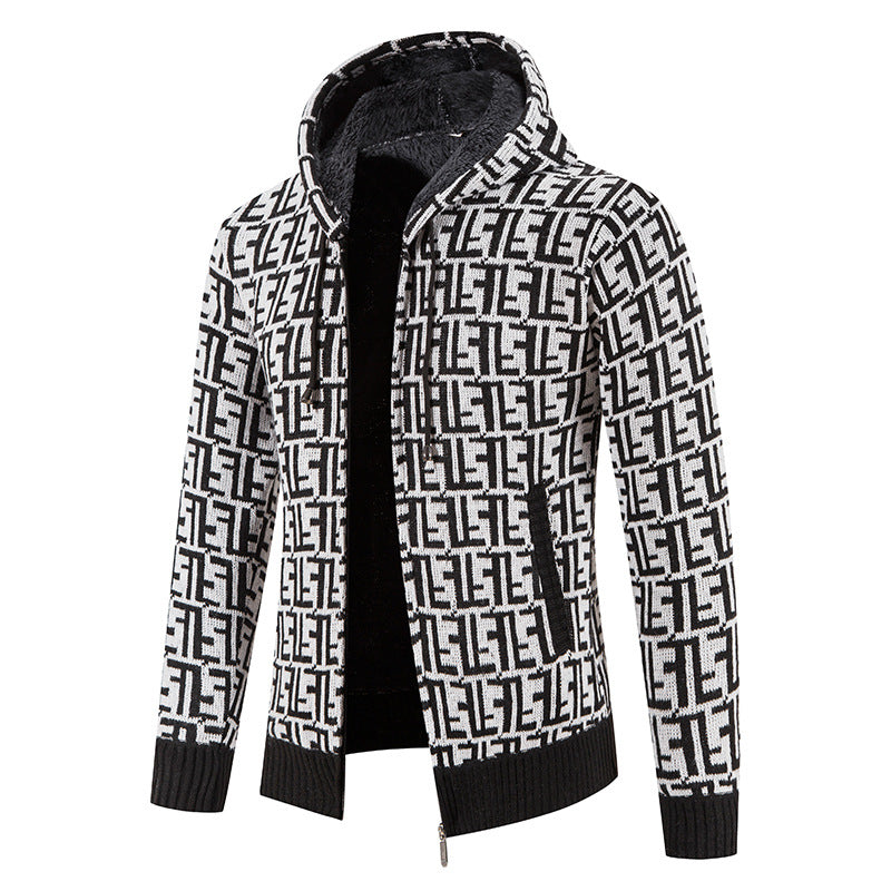 Men's High-Quality Cardigan with Modern Pattern and Hood Lisslune