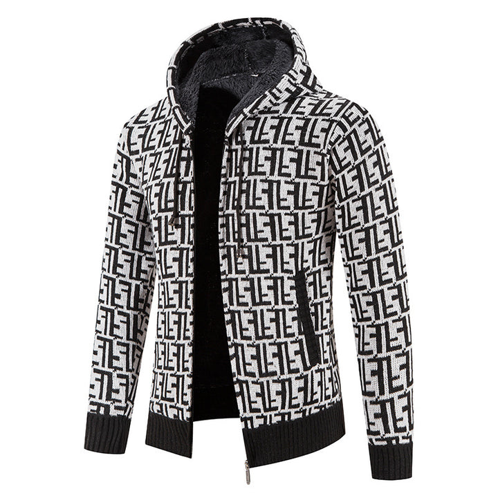 Men's High-Quality Cardigan with Modern Pattern and Hood Lisslune