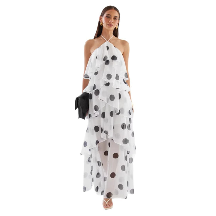 Women's maxi dress with swinging ruffles and modern dots Lisslune
