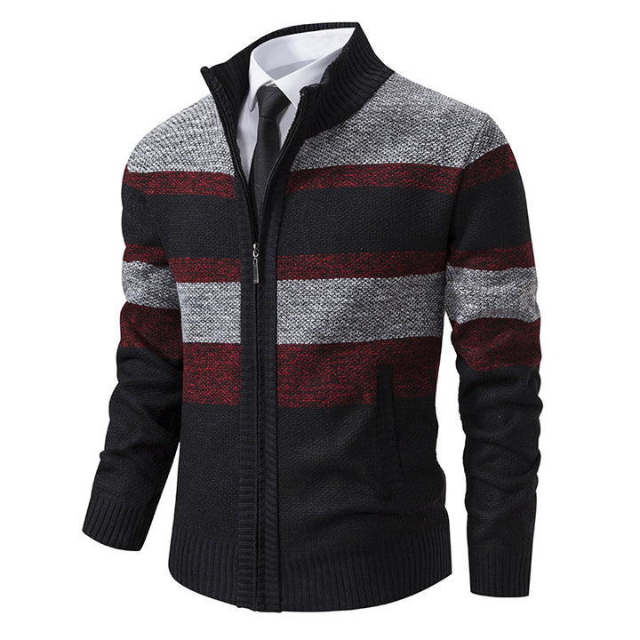Men's cardigan with stand-up collar and modern stripe pattern Lisslune