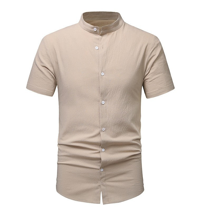 Men's short-sleeve shirt with modern stand-up collar and elegant button details Lisslune