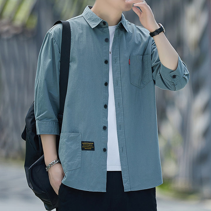 Men's Casual Overshirt with Patch Pocket and Half Sleeves Lisslune