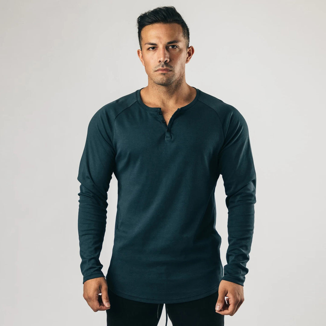 Men's Long Sleeve Henley Shirt with High-Quality Cotton Blend and Buttoned Neckline Lisslune