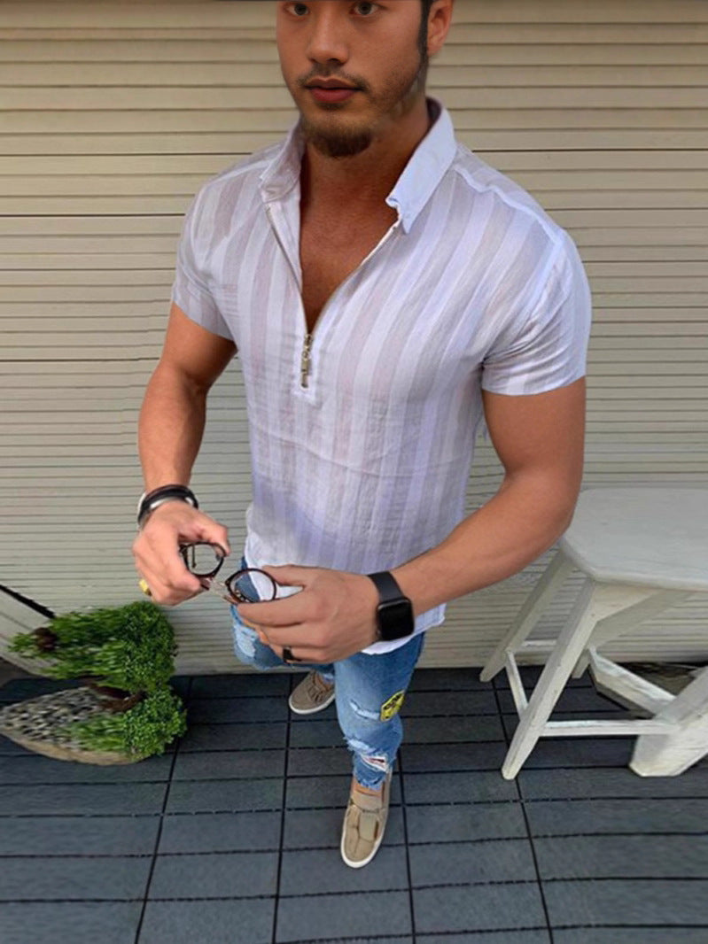 Men's short-sleeve shirt with modern stripes and elegant zip opening Lisslune