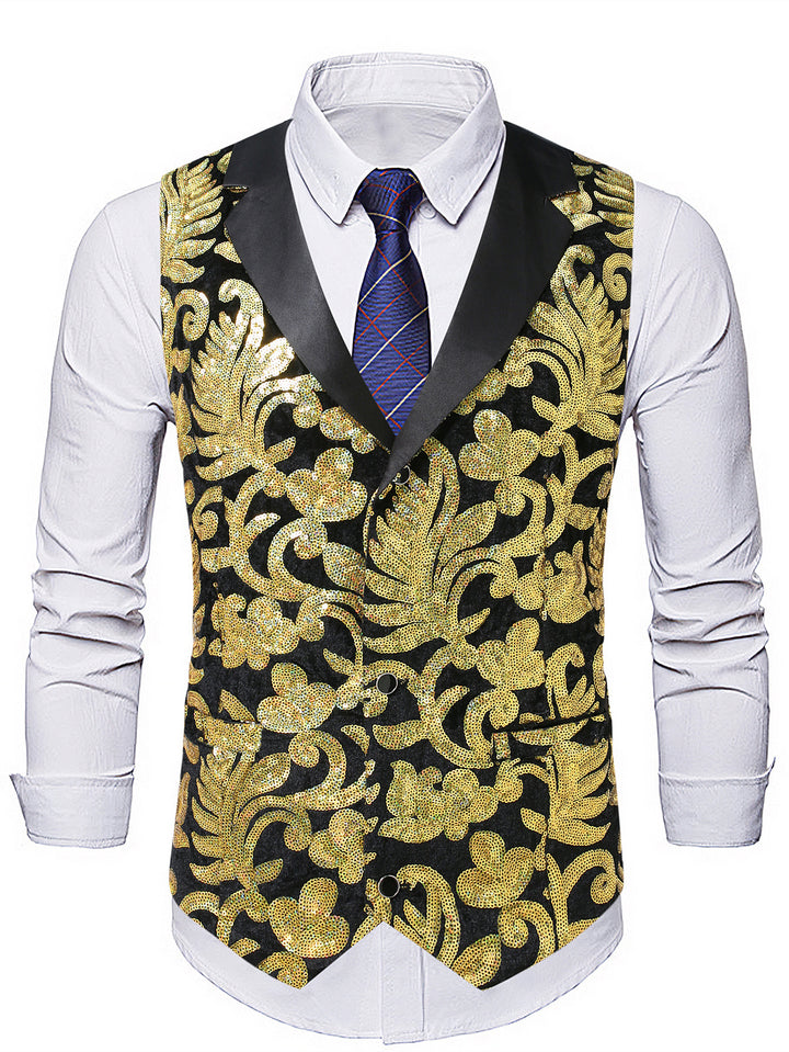 Men's shimmering festive waistcoat with floral patterns Lisslune