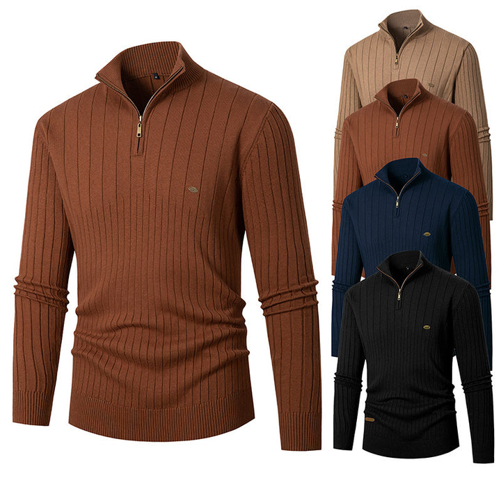 Men's elegant knit sweater with half zipper and fine rib design Lisslune
