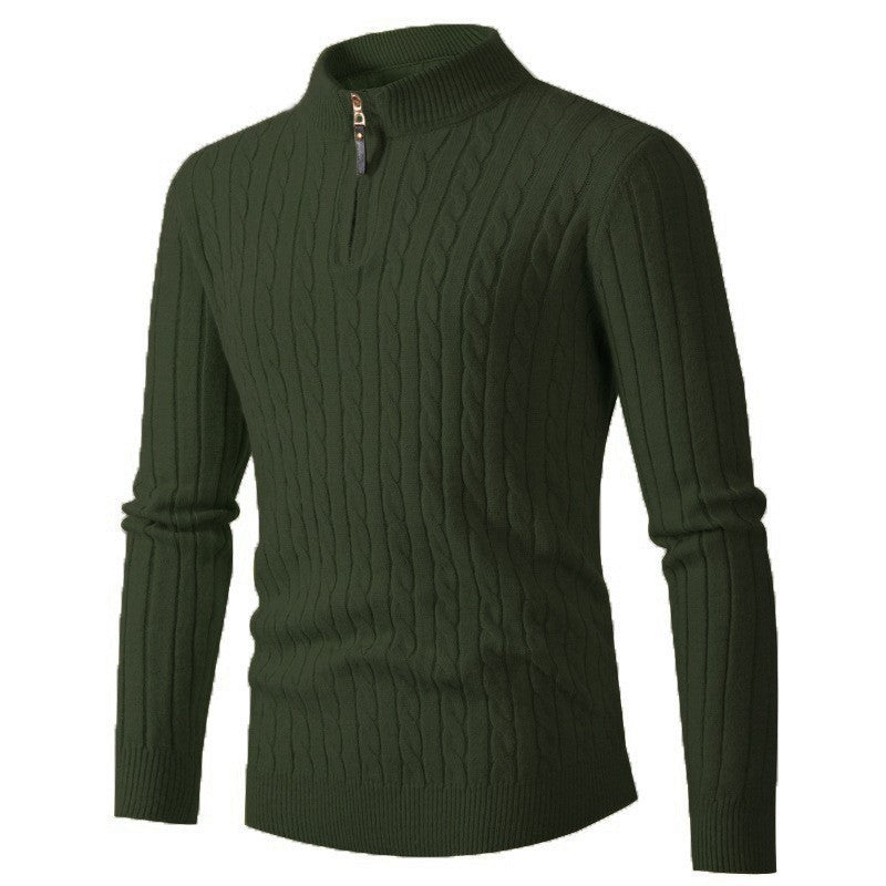 Men's knitted sweater with modern cable pattern and collar zipper Lisslune