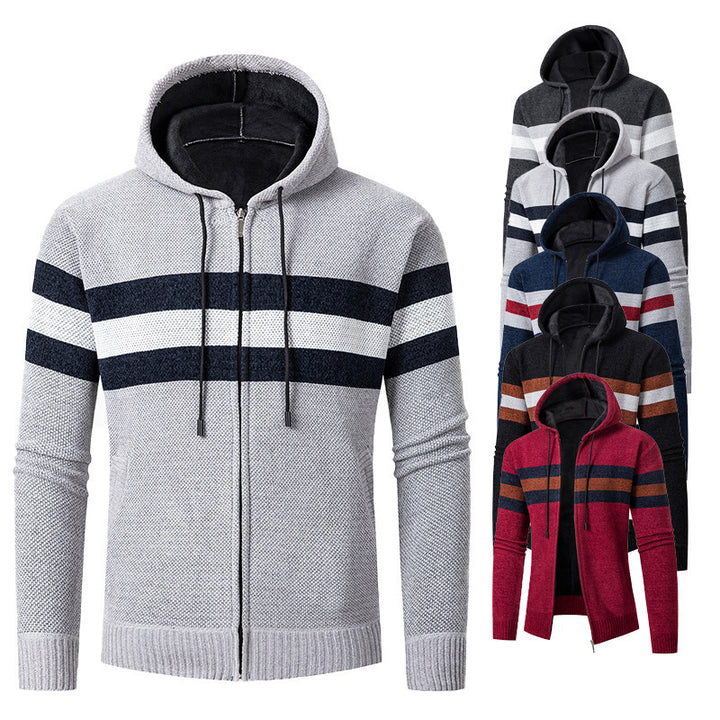 Men's casual hoodie cardigan with contrast stripes Lisslune