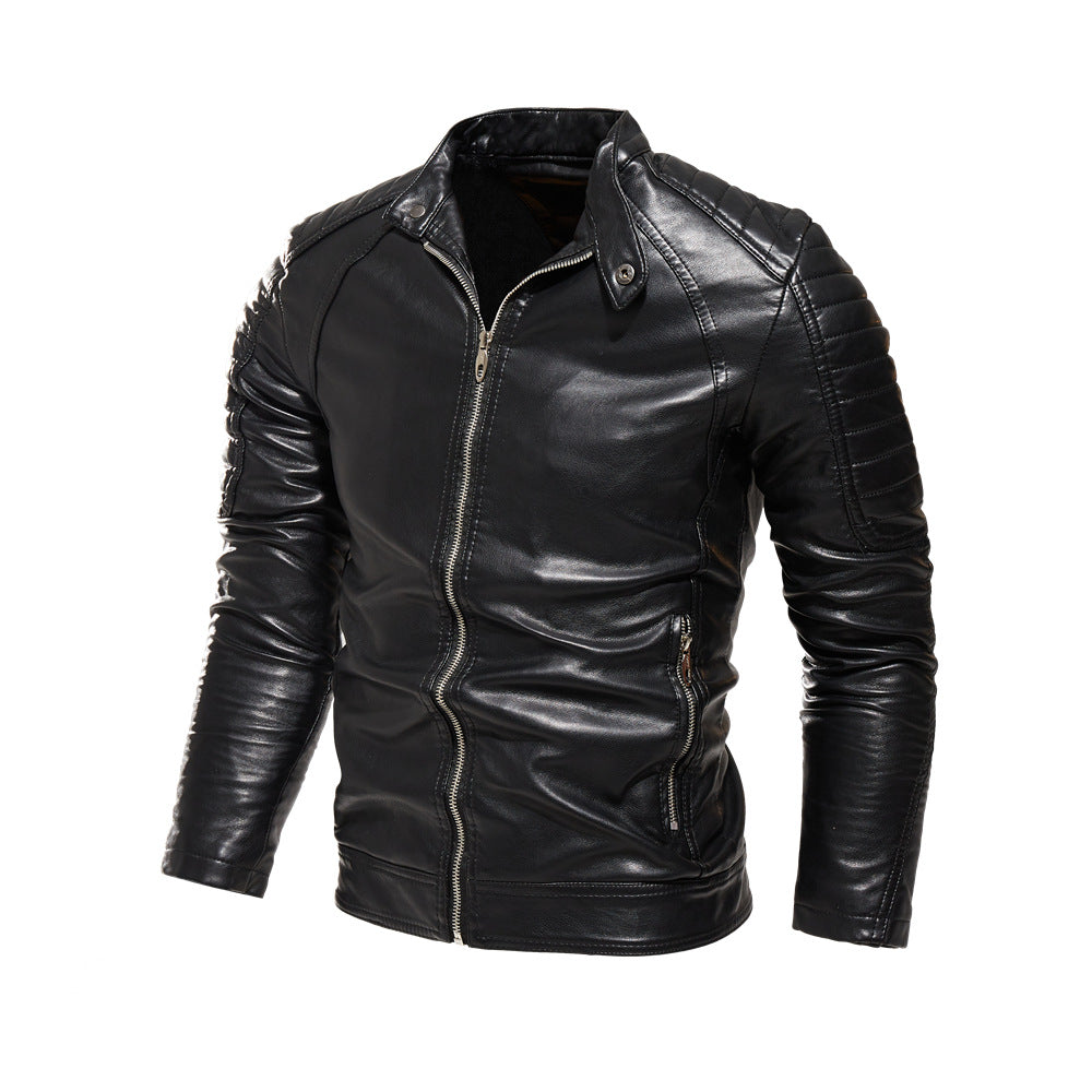 Men's Synthetic Leather Jacket with Textured Inserts Lisslune