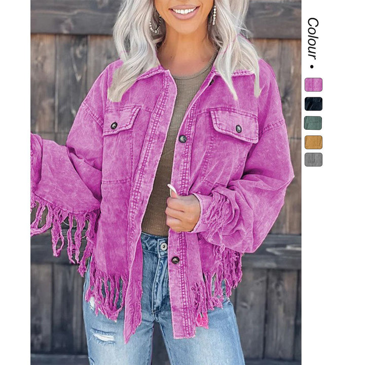 Women's fringe jacket made of denim in a casual oversized fit