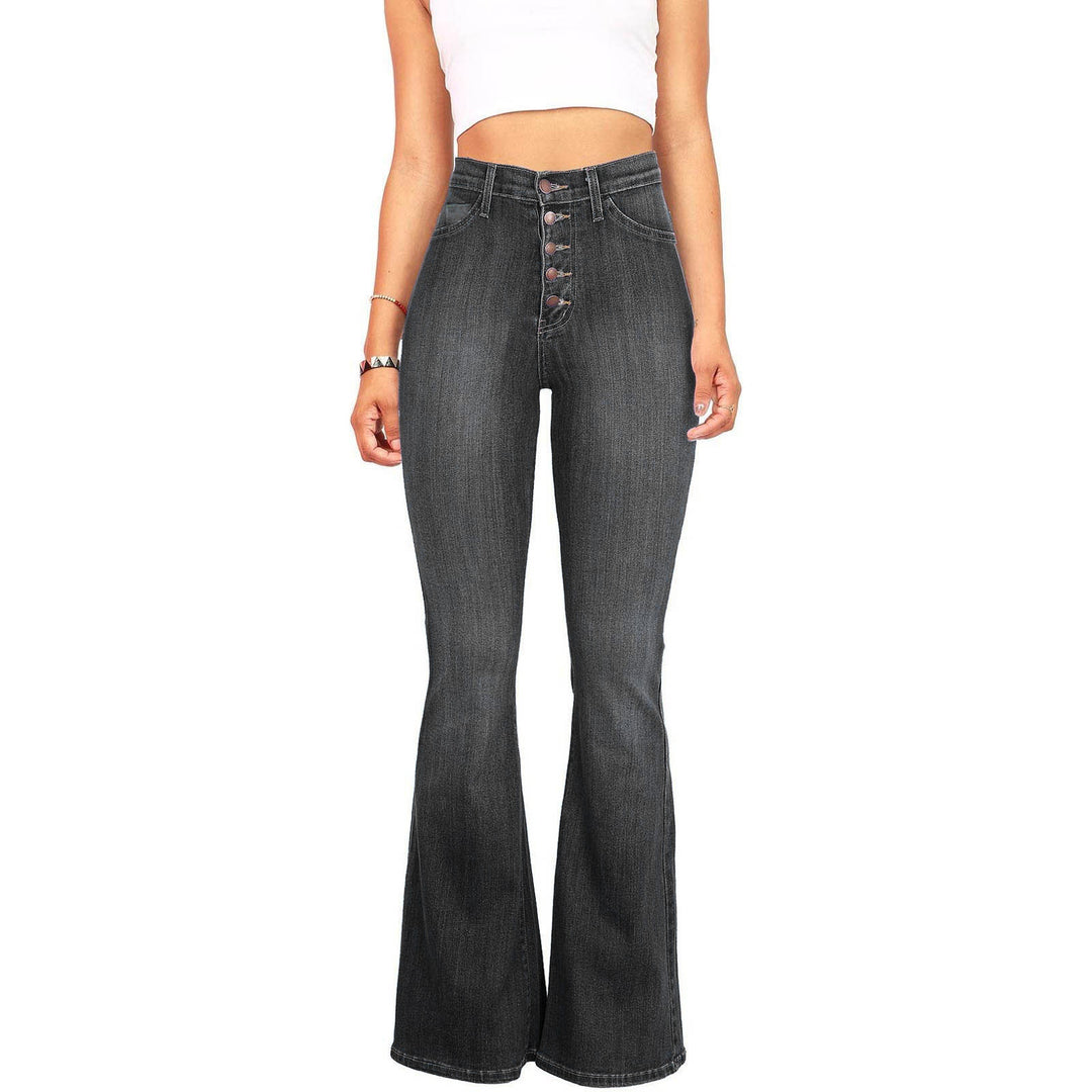 Women High-Waist Flared Jeans with decorative button details and elastic waistband Lisslune