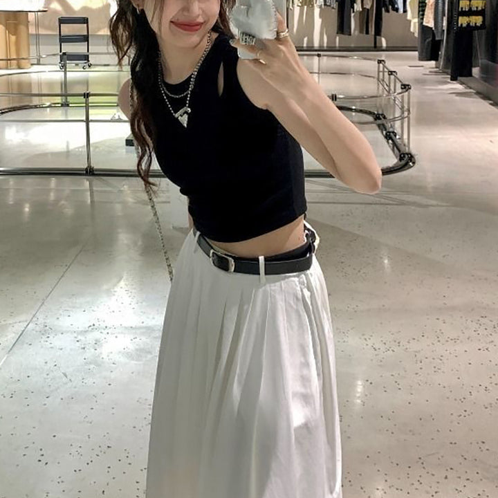 Women's crop top with elastic waistband and asymmetrical neckline Lisslune