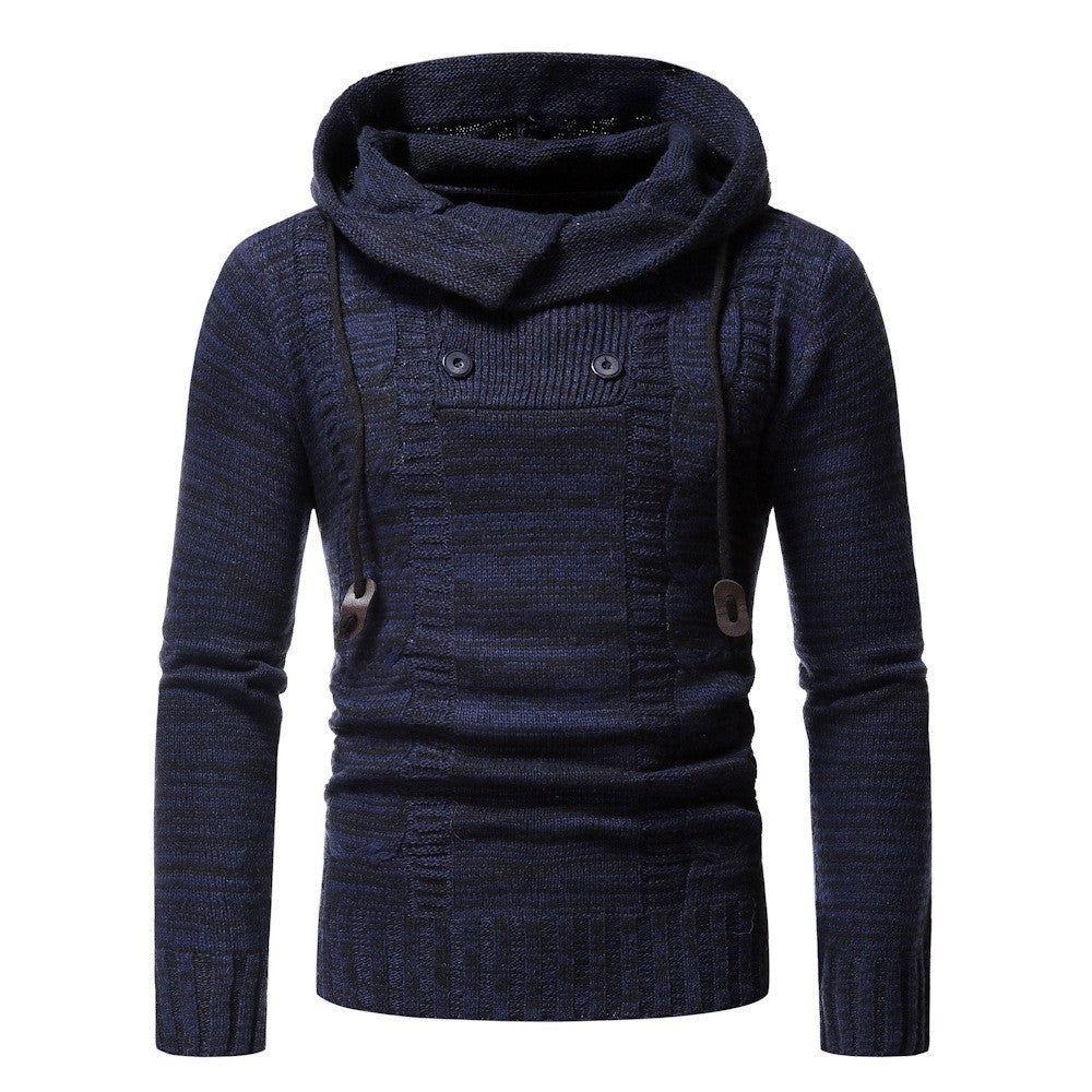 Men's stylish knitted sweater with cozy hood collar and decorative button details Lisslune