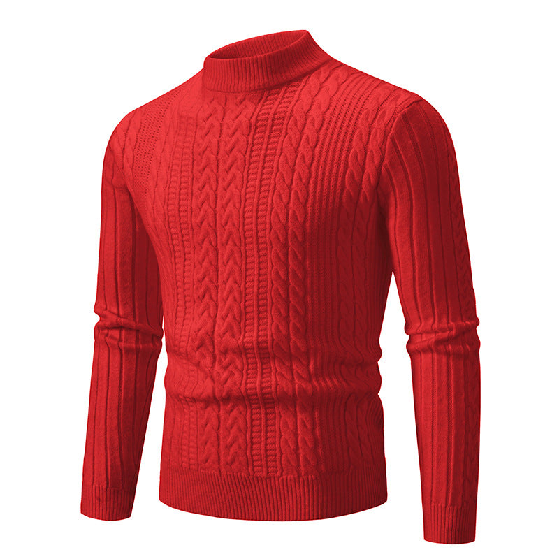 Men's chunky knit sweater with rising collar and cable pattern Lisslune