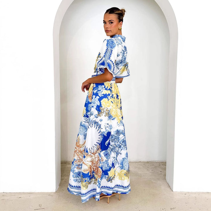 Ladies Elegant Maxi Dress with Floral Design and Slit Hem Lisslune