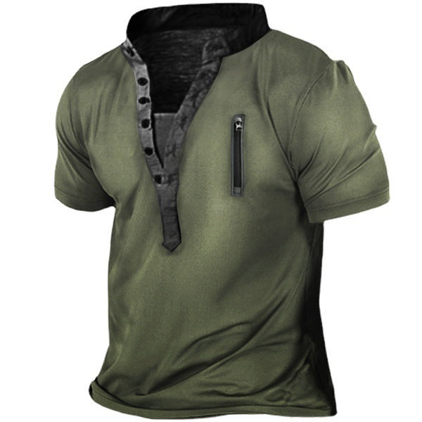 Men's short-sleeve shirt with creative stand-up collar and practical zip pocket Lisslune