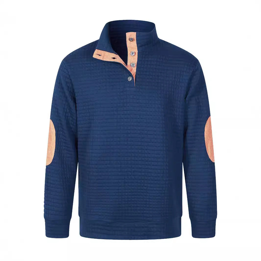 Men's Comfortable Sweatshirt with Button Placket and Contrast Elements Lisslune