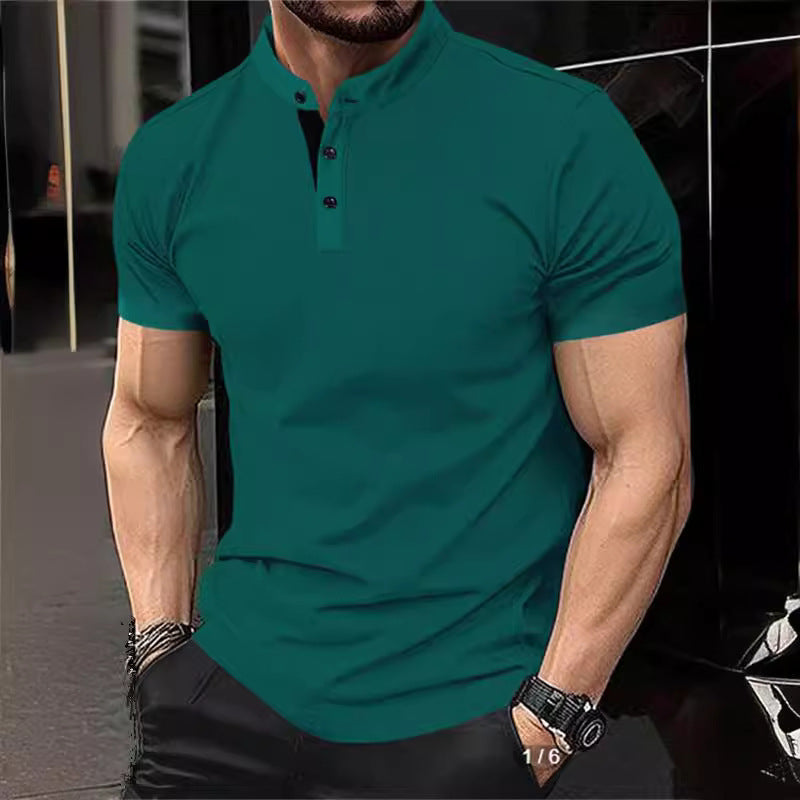 Men's elegant short-sleeve polo shirt with standing collar and button placket Lisslune