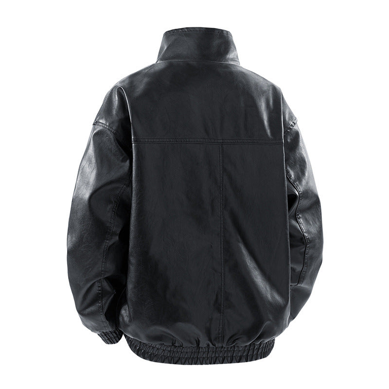 Men's classic synthetic leather jacket with functional pockets Lisslune