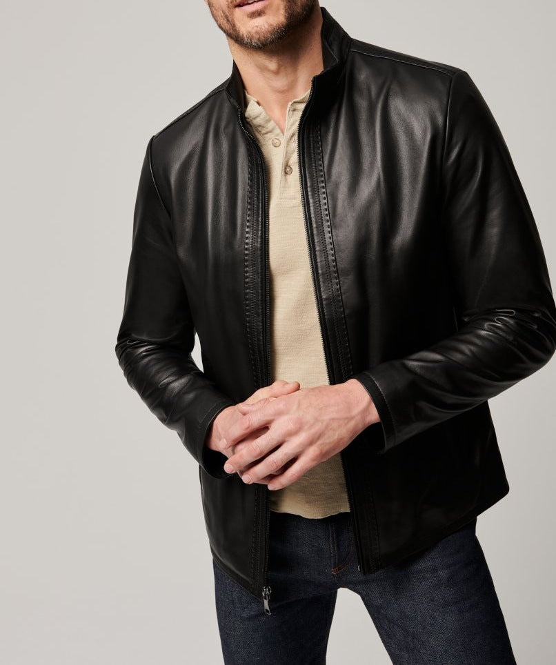 Men's elegant leather jacket with high collar and subtle details Lisslune