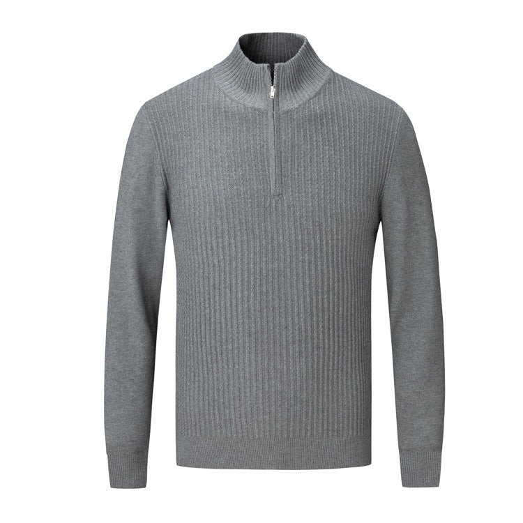 Men's knit sweater with modern stand-up collar and fine rib design Lisslune