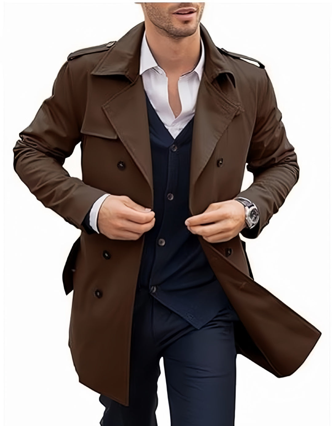 Men's elegant trench coat with textured design and double button placket Lisslune