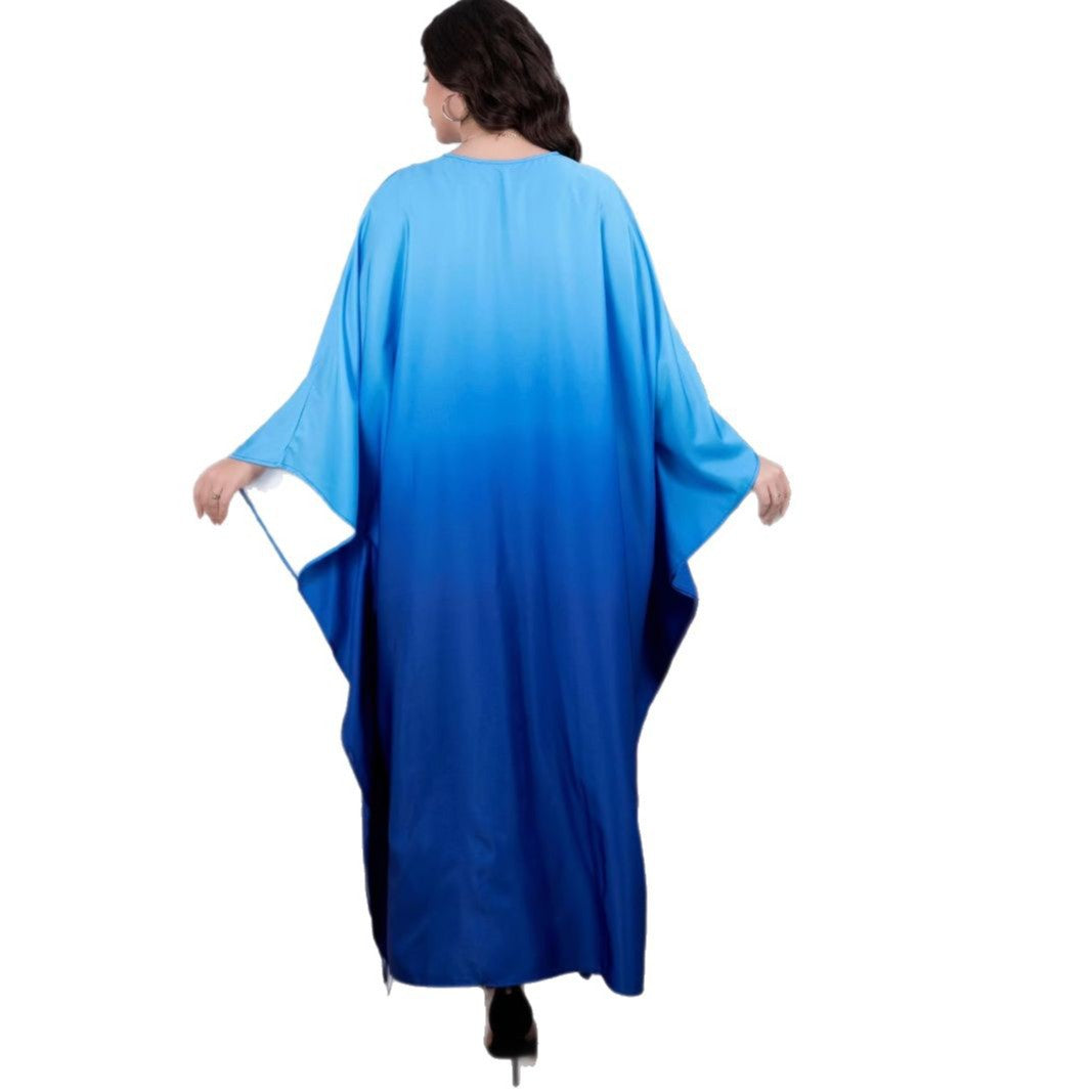 Women's maxi dress with flowing watercolor pattern and wide-cut sleeves Lisslune