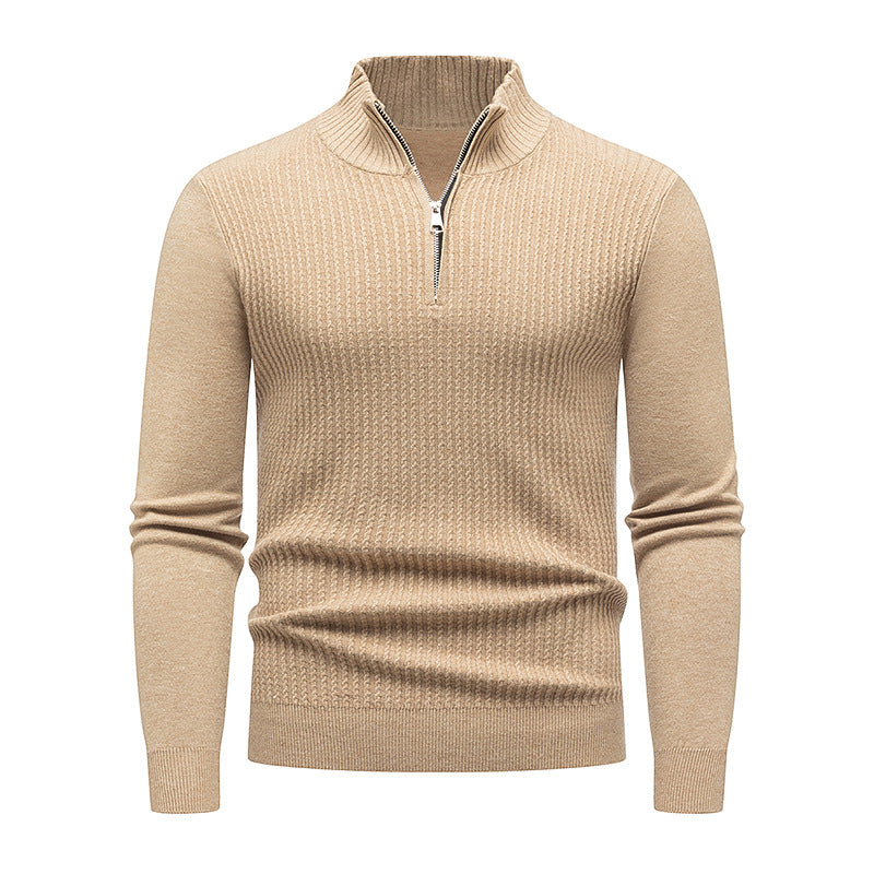 Men's Knit Sweater with Stand-Up Collar and Fine Rib Structure Lisslune