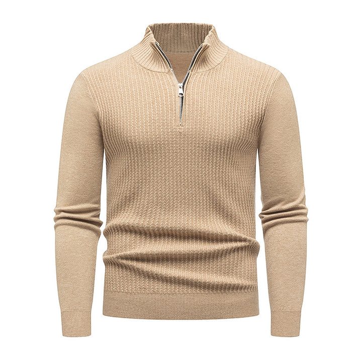 Men's Knit Sweater with Stand-Up Collar and Fine Rib Structure Lisslune