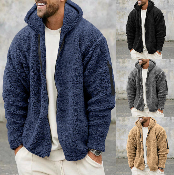 Men's fleece jacket with practical zipper and hood Lisslune
