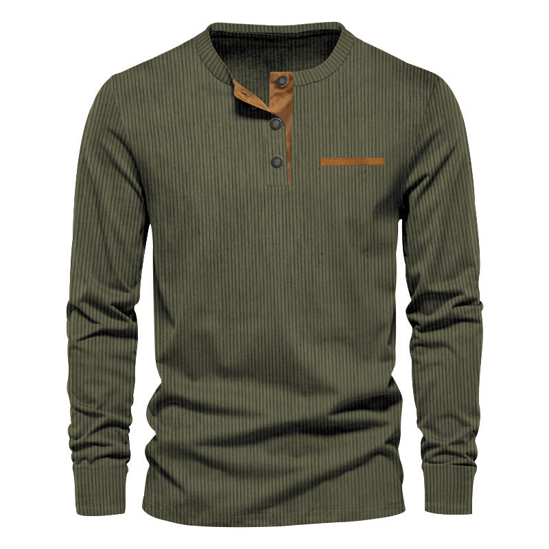Men's Long Sleeve Henley Shirt made of textured rib material with modern button design Lisslune