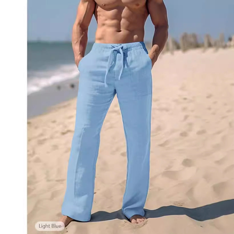 Men's airy summer pants made of lightweight linen fabric with adjustable drawstring Lisslune