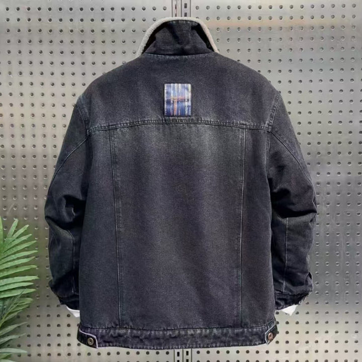 Men's Fashionable Denim Jacket with Great Sherpa Collar Lisslune
