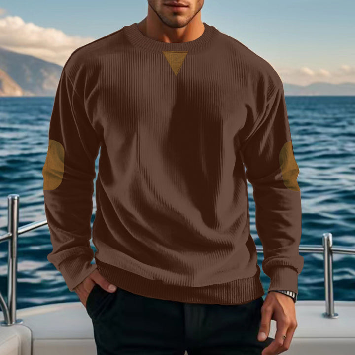 Men's knitted sweater with textured design and leather applications Lisslune