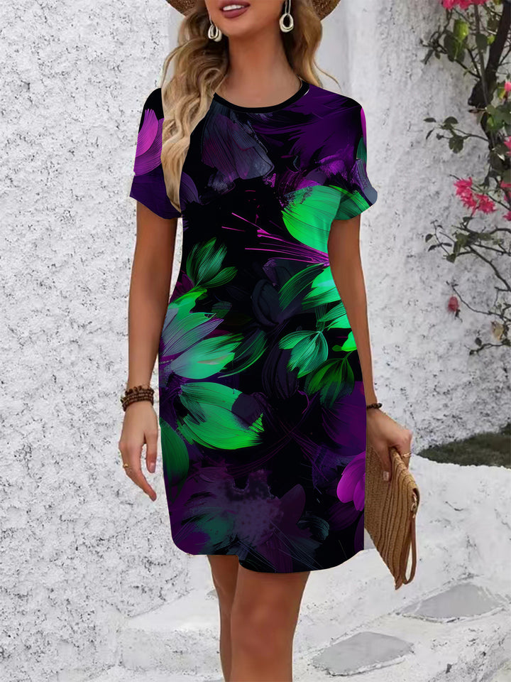 Women's comfortable casual dress with vibrant floral pattern and loose fit Lisslune