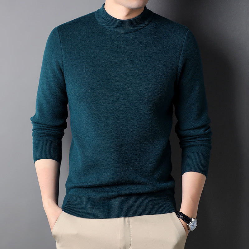 Men's Fine Knit Pullover with High Collar and Slim Fit Lisslune