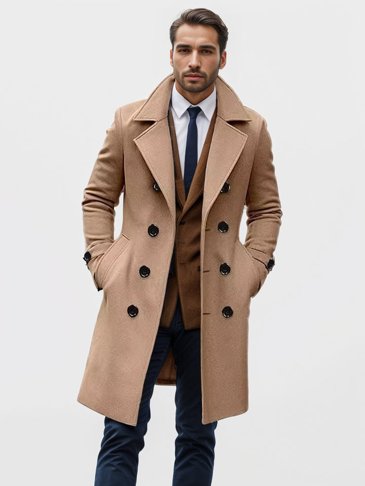 Men's elegant wool trench coat with double button placket Lisslune