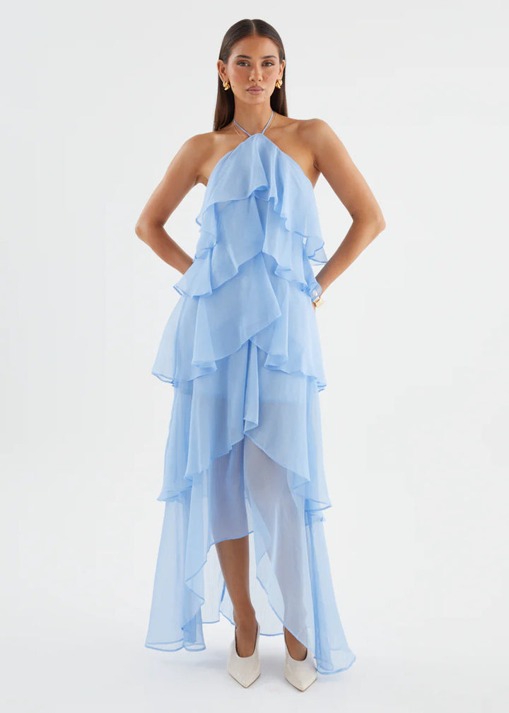 Women's Chiffon Maxi Dress with Multi-Layered Ruffle Details Lisslune