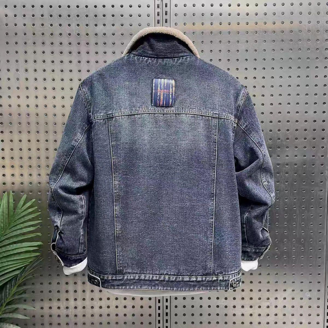 Men's Fashionable Denim Jacket with Great Sherpa Collar Lisslune