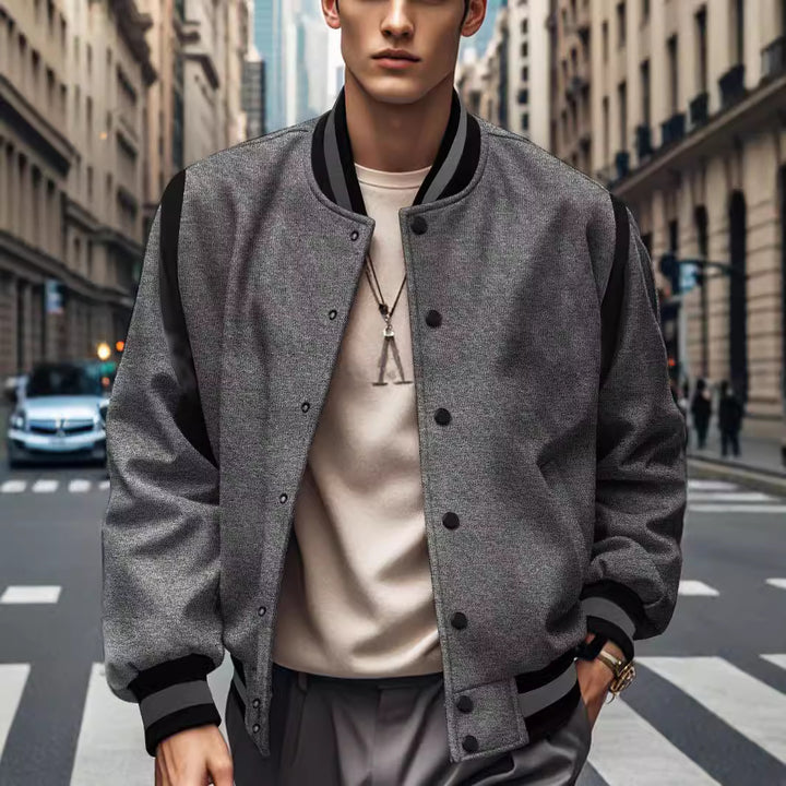 Men's Sporty Collegiate Jacket with Contrasting Sleeves and Button Details Lisslune