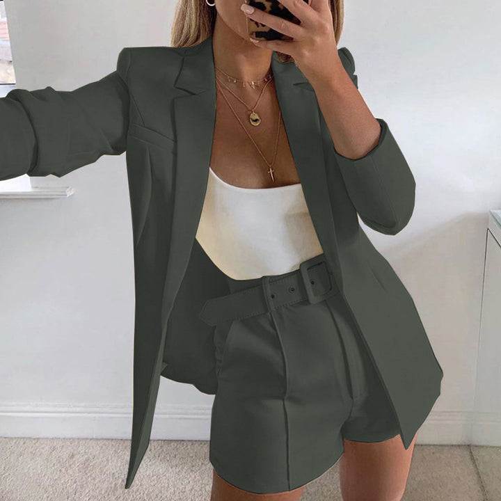 Ladies Fashion Blazer Set with Figure-Hugging Cut and High-Waisted Shorts Lisslune