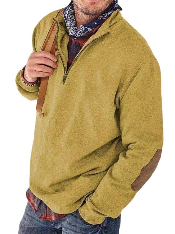 Men's fleece pullover with practical zip opening and stylish leather accents Lisslune