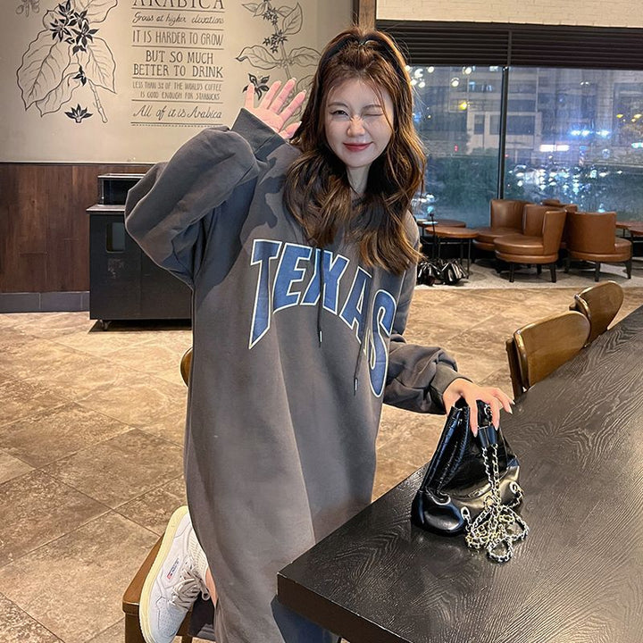 Women’s hoodie dress with fashionable print and side slits Lisslune
