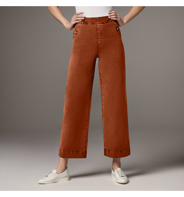 Damen Weite High-Waist Hose mit modischen Knopfdetails Lisslune