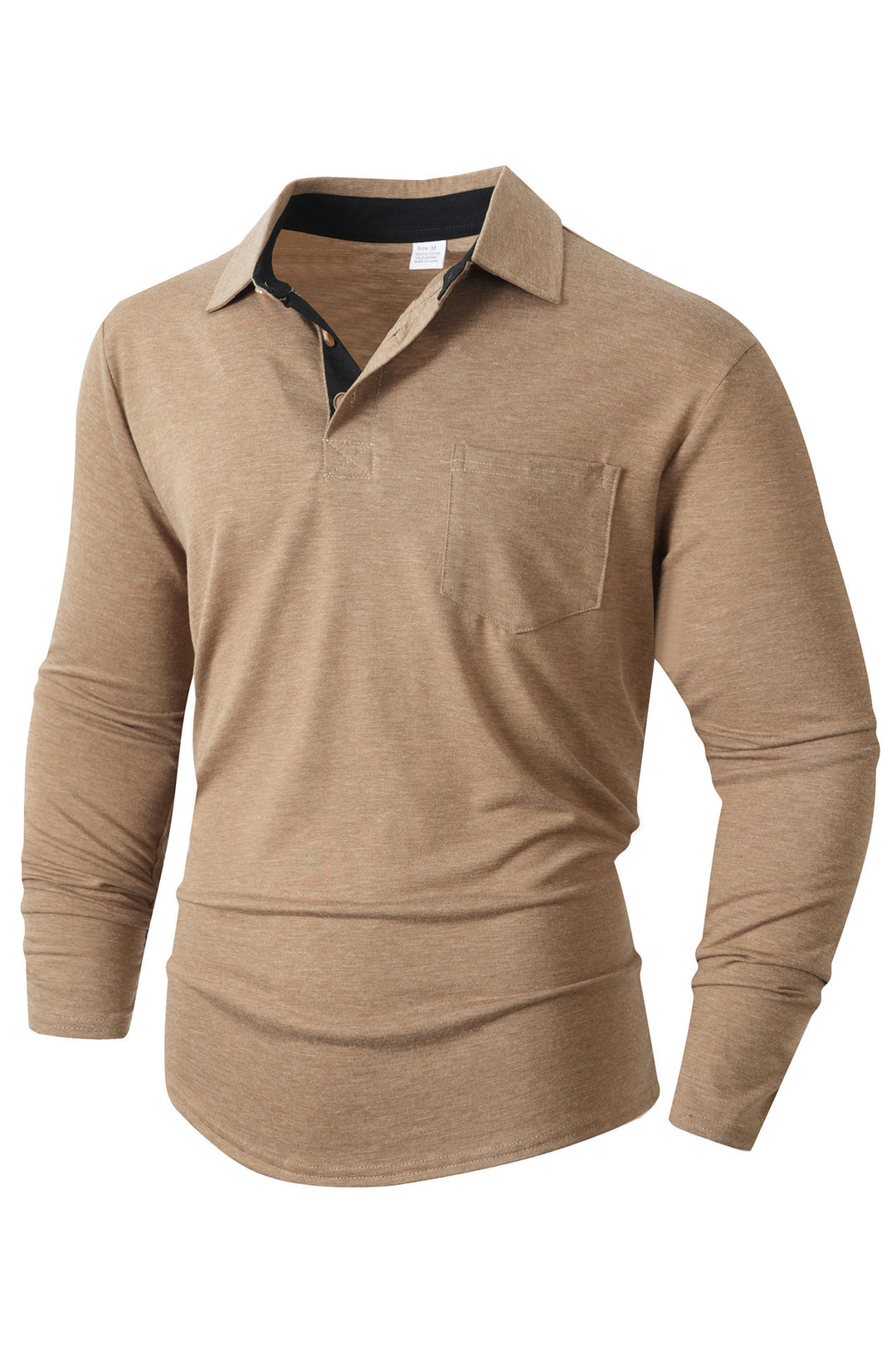 Men's casual long sleeve polo with innovative collar design and practical chest pocket Lisslune