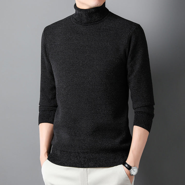 Men's Knit Sweater with High Collar and Fine Ribbed Structure Lisslune