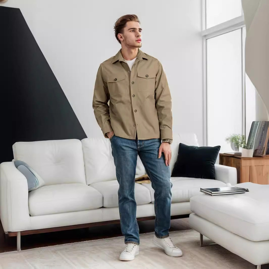 Men's Casual Utility Jacket with Practical Flap Pockets and Modern Cut Lisslune