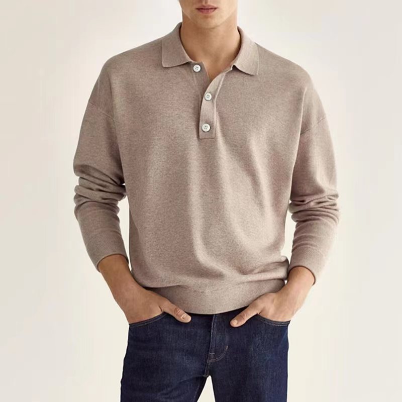 Men's long-sleeve polo shirt made of high-quality cotton blend with button placket and casual fit Lisslune